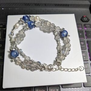 Elegant Silver and Blue Beaded Bracelet